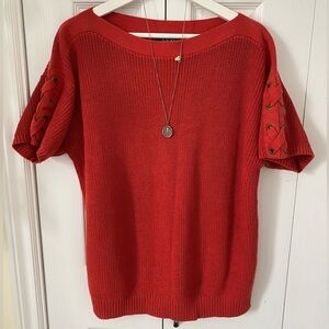 Ralph Lauren 100% cotton Coastal Nautical orange short lace up sleeve sweater XL